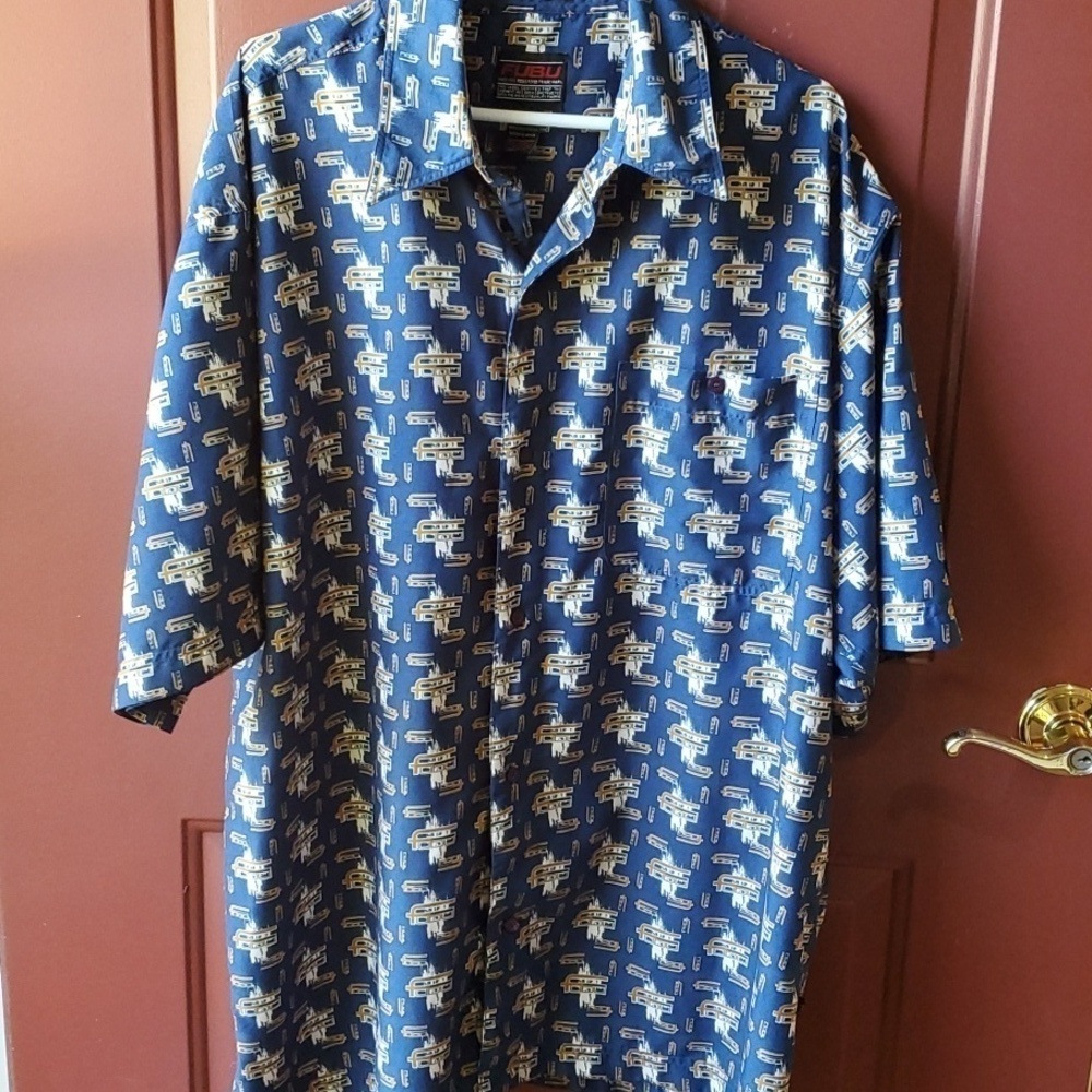 Vintage FUBU SS button down blue with logo. Size XXL